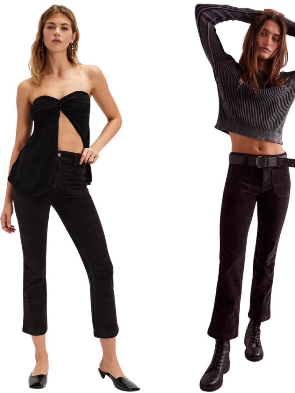 Free People High Time Velvet Kick Flare Pants Women's 6 Black Noir Festival NWT